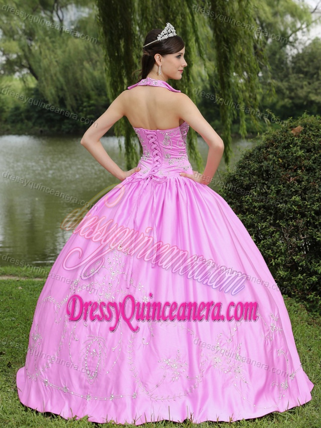 New Arrival Rose Pink Square Appliqued Quinceanera Dress Made in Satin