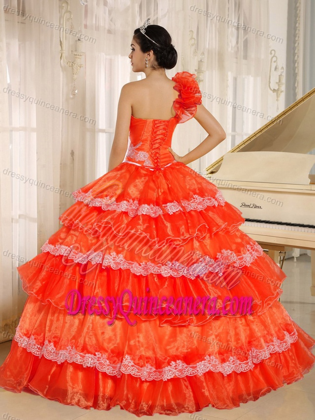 Vintage One Shoulder Quinceanera Dresses with Appliques and Ruffles