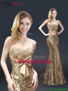 Fall Column Sequins Dama Dresses with Bowknot in Gold