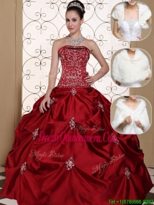 Fashionable Strapless Quinceanera Dresses with Embroidery and Pick Ups