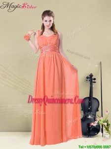Fall Lovely Straps Floor Length Dama Dresses with Ruching and Belt