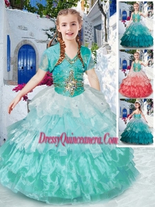 2016 Affordable Halter Top Little Girl Pageant Dress with Ruffled Layers and Beading
