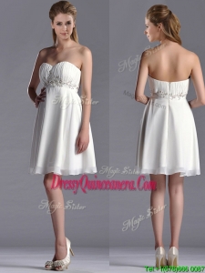 Beautiful Beaded Decorated Waist Chiffon 2016 Dama Dress in White