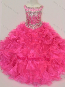 Affordable Scoop Hot Pink Little Girl Pageant Dress with Beading and Ruffles