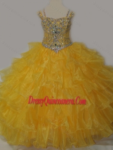 Affordable Sweetheart Little Girl Pageant Dress with Spaghetti Straps in Yellow