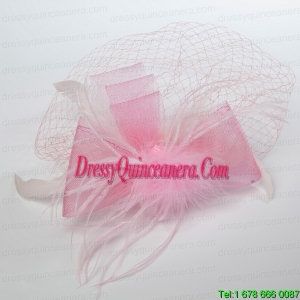 Pretty Pink Feather Tulle Net Yarn Briadl Hat