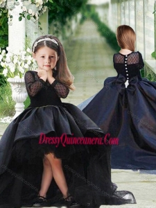 Romantic See Through Long Sleeves Mini Quinceanera Dress in Navy Blue