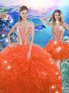 Eye-catching Floor Length Ball Gowns Sleeveless Orange Red 15th Birthday Dress Lace Up