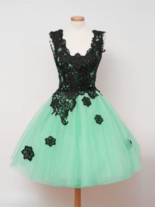 Turquoise Sleeveless Lace Knee Length Damas Dress