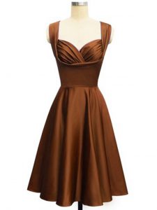 Chocolate Sleeveless Knee Length Ruching Lace Up Quinceanera Court Dresses