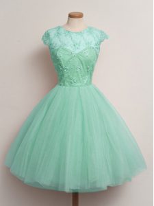 Tulle Cap Sleeves Knee Length Quinceanera Court of Honor Dress and Lace