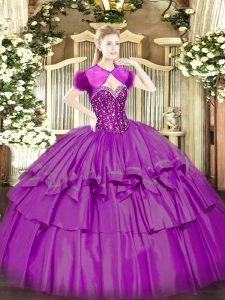 High Class Sleeveless Lace Up Floor Length Beading and Ruffled Layers Sweet 16 Quinceanera Dress