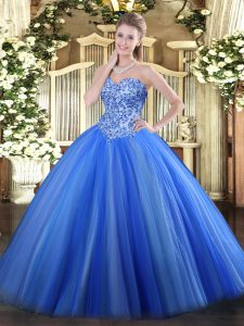 Glittering Tulle Sleeveless Quinceanera Gowns and Appliques