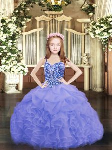 Blue Sleeveless Beading and Ruffles and Pick Ups Floor Length Pageant Dress for Teens