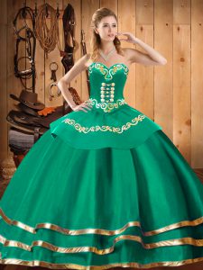 Great Turquoise Sweetheart Lace Up Embroidery Sweet 16 Dresses Sleeveless