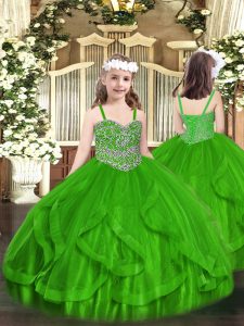 Green Sleeveless Tulle Lace Up Little Girl Pageant Dress for Party and Quinceanera