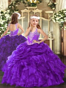 Sleeveless Lace Up Floor Length Beading and Ruffles and Pick Ups Little Girl Pageant Gowns