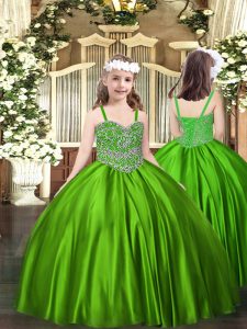 Excellent Green Lace Up Pageant Dresses Beading Sleeveless Floor Length