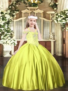 Customized Off The Shoulder Sleeveless Satin Pageant Dress for Teens Beading Lace Up