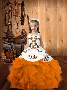 Custom Design Orange Sleeveless Organza Lace Up Pageant Gowns For Girls for Party and Sweet 16 and Quinceanera and Wedding Party