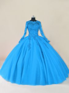 Long Sleeves Zipper Floor Length Lace and Appliques Quinceanera Gown