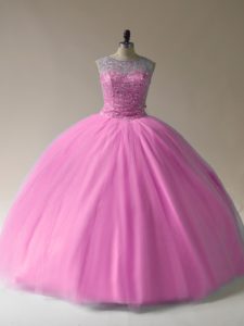 Stunning Scoop Sleeveless Lace Up Sweet 16 Quinceanera Dress Baby Pink Tulle