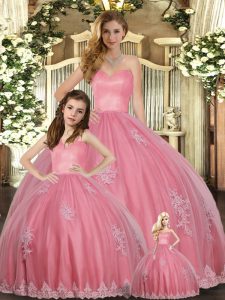 Floor Length Ball Gowns Sleeveless Watermelon Red Quinceanera Gown Lace Up