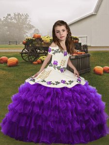 Adorable Floor Length Eggplant Purple Pageant Dress Toddler Straps Sleeveless Lace Up