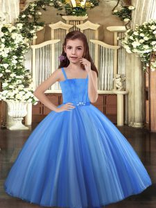 Custom Fit Blue and Yellow And White Lace Up Pageant Gowns Beading Sleeveless Floor Length