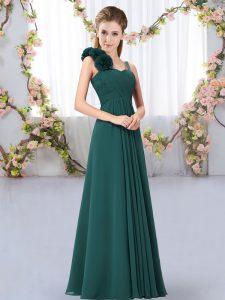Unique Floor Length Peacock Green Dama Dress for Quinceanera Straps Sleeveless Lace Up