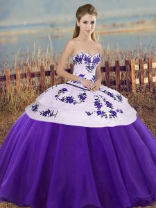 Sweetheart Sleeveless Lace Up Quinceanera Dress White And Purple Tulle