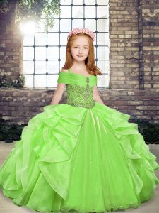 Trendy Organza Off The Shoulder Sleeveless Lace Up Beading and Ruffles Kids Formal Wear in