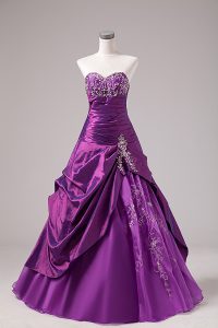 High End Eggplant Purple Sweetheart Lace Up Embroidery Vestidos de Quinceanera Sleeveless