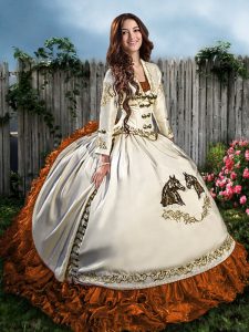 Beauteous Brown Sleeveless Satin and Organza Lace Up Quinceanera Dresses for Sweet 16 and Quinceanera