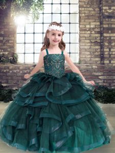 Ball Gowns Pageant Dress Peacock Green Straps Tulle Sleeveless Floor Length Lace Up