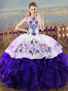 Clearance Sleeveless Lace Up Floor Length Embroidery and Ruffles Sweet 16 Dress