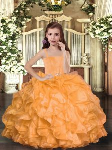 Hot Sale Orange Girls Pageant Dresses Party and Sweet 16 and Wedding Party with Ruffles Straps Sleeveless Lace Up