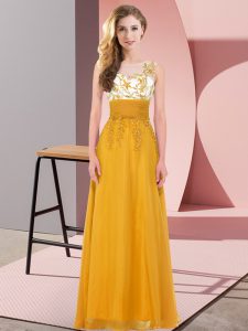 Perfect Gold Dama Dress for Quinceanera Wedding Party with Appliques Scoop Sleeveless Backless