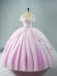 Fashion Lilac Sleeveless Beading Floor Length Sweet 16 Dresses