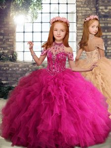 Colorful Sleeveless Beading and Ruffles Lace Up Kids Formal Wear