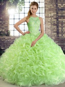 Lovely Fabric With Rolling Flowers Sleeveless Floor Length Quinceanera Gown and Beading