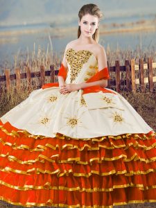 Ball Gowns Vestidos de Quinceanera Orange Sweetheart Organza Sleeveless Floor Length Lace Up