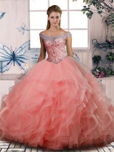 Off The Shoulder Sleeveless Tulle 15 Quinceanera Dress Beading Lace Up