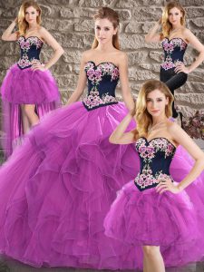 Modern Sleeveless Floor Length Beading and Embroidery Lace Up Quinceanera Dress with Purple