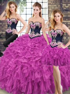 High End Floor Length Fuchsia 15th Birthday Dress Sweetheart Sleeveless Lace Up