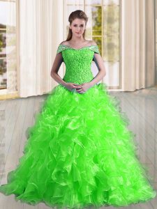 Comfortable Organza Sleeveless Sweet 16 Quinceanera Dress Sweep Train and Beading and Lace and Ruffles