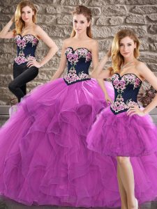 Deluxe Purple Sweetheart Lace Up Beading and Embroidery Sweet 16 Quinceanera Dress Sleeveless