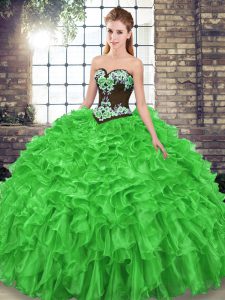 Fantastic Sweetheart Lace Up Embroidery and Ruffles Vestidos de Quinceanera Sweep Train Sleeveless