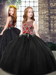 On Sale Sleeveless Floor Length Embroidery Zipper Pageant Dress Toddler with Black
