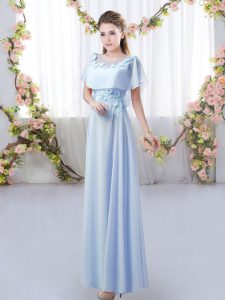 Chiffon Short Sleeves Floor Length Quinceanera Dama Dress and Appliques